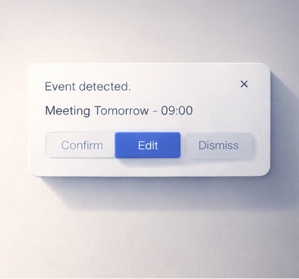 Benachrichtigungskarte: Termin erkannt – Meeting morgen 09:00 Uhr